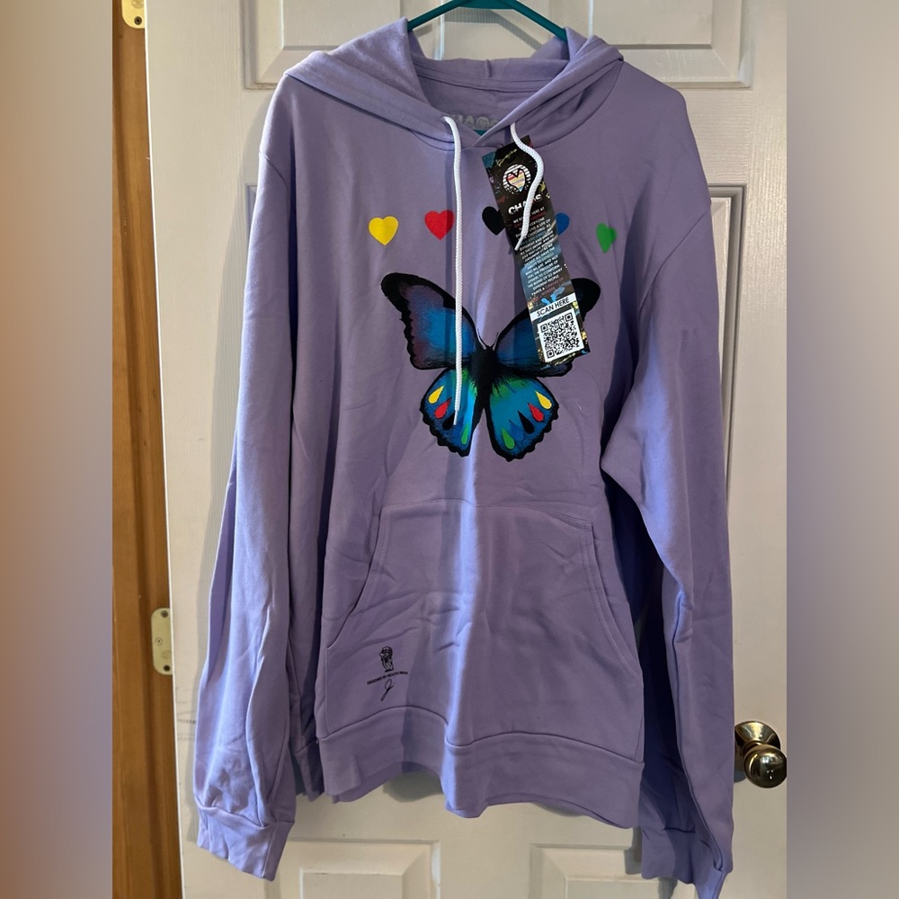Chaos and kindness sweatshirt with front pocket & hood.XXL with butterfly front
